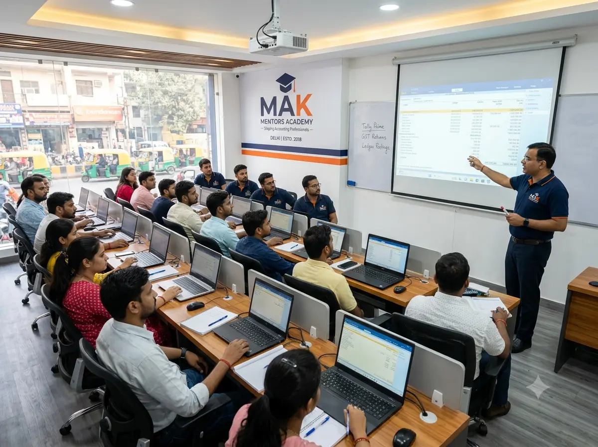 Tally Prime with GST training session at Mak Mentors Academy Laxmi Nagar